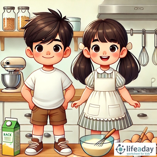 การ์ตูนสำหรับเด็ก ในรูปแบบ นิทานการ์ตูนสองภาษา เรื่อง Big Baking Day หน้า 1